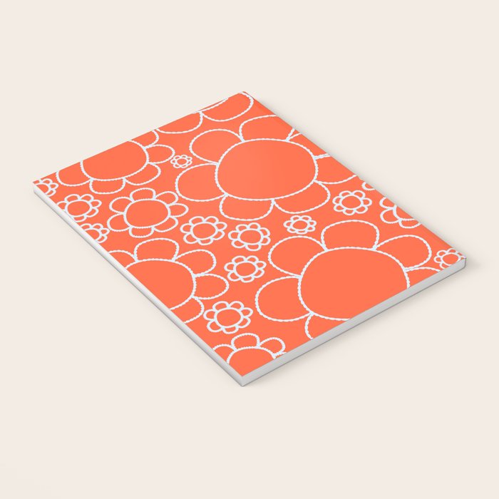 Cheerful Doodle Flowers Pattern in Orange and Ice Blue Notebook Gallery Image 3