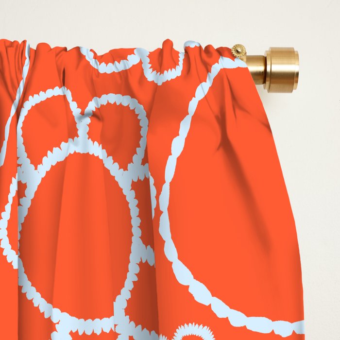 Cheerful Doodle Flowers Pattern in Orange and Ice Blue Window Curtain Gallery Image 2