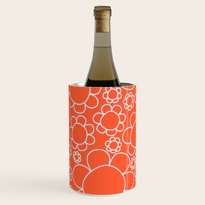 Cheerful Doodle Flowers Pattern in Orange and Ice Blue Wine Chiller Gallery Image 3