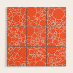 Cheerful Doodle Flowers Pattern in Orange and Ice Blue Wood Wall Art Gallery Image 1