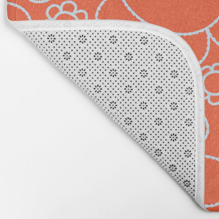 Cheerful Doodle Flowers Pattern in Orange and Ice Blue Bath Mat Gallery Image 2