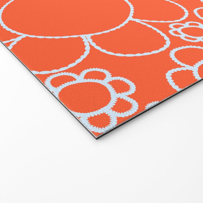 Cheerful Doodle Flowers Pattern in Orange and Ice Blue Welcome Mat Gallery Image 2