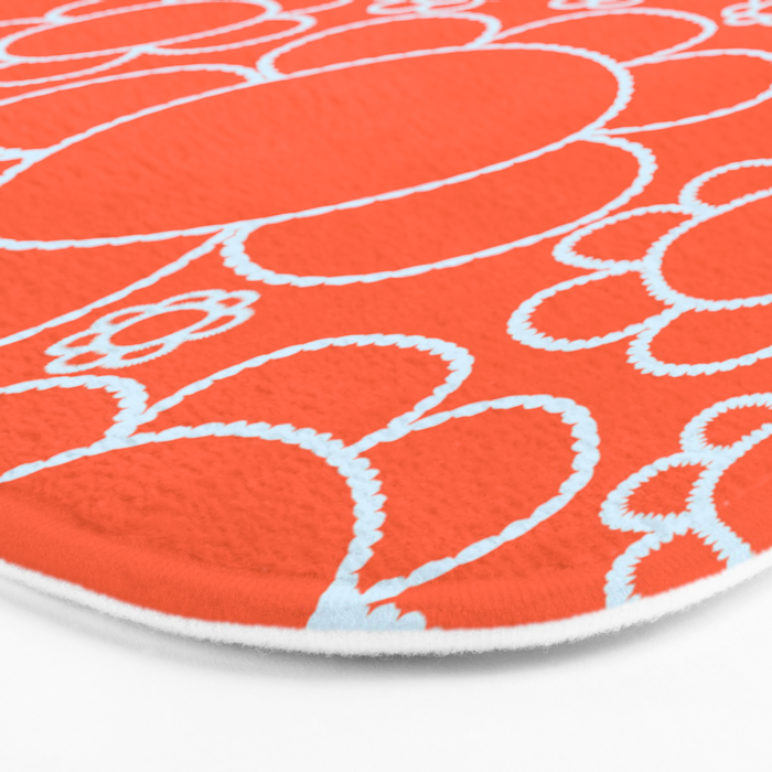 Cheerful Doodle Flowers Pattern in Orange and Ice Blue Bath Mat Gallery Image 3