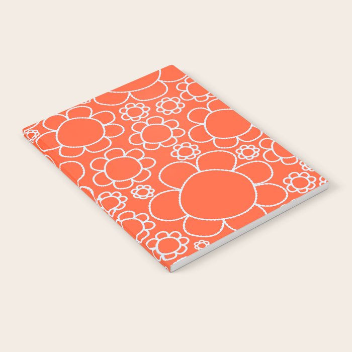 Cheerful Doodle Flowers Pattern in Orange and Ice Blue Notebook Gallery Image 1