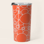 Cheerful Doodle Flowers Pattern in Orange and Ice Blue Travel Mug Gallery Image 3