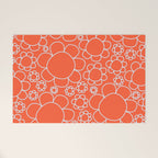 Cheerful Doodle Flowers Pattern in Orange and Ice Blue Welcome Mat Gallery Image 1