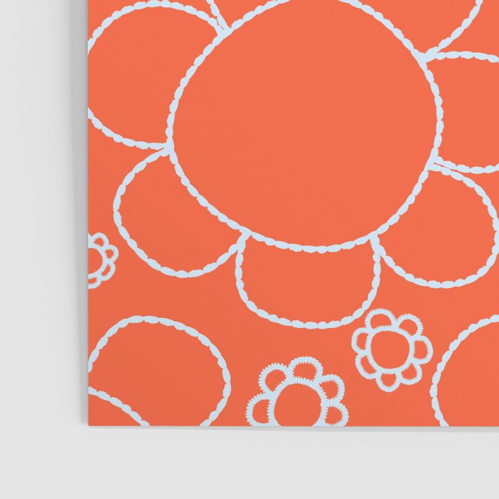 Cheerful Doodle Flowers Pattern in Orange and Ice Blue Poster Gallery Image 3