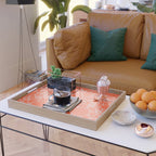 Cheerful Doodle Flowers Pattern in Orange and Ice Blue Serving Tray Gallery Image 2