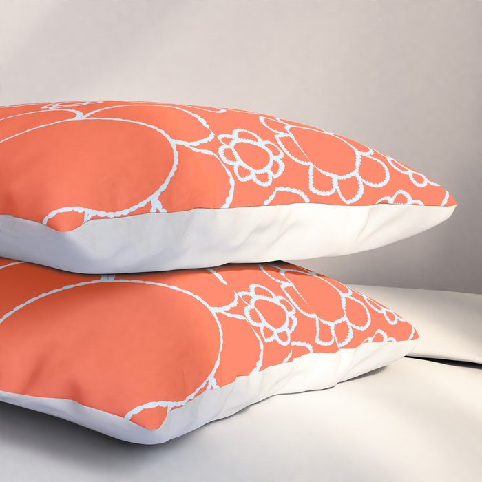 Cheerful Doodle Flowers Pattern in Orange and Ice Blue Pillow Sham Gallery Image 3