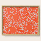 Cheerful Doodle Flowers Pattern in Orange and Ice Blue Serving Tray Gallery Image 1