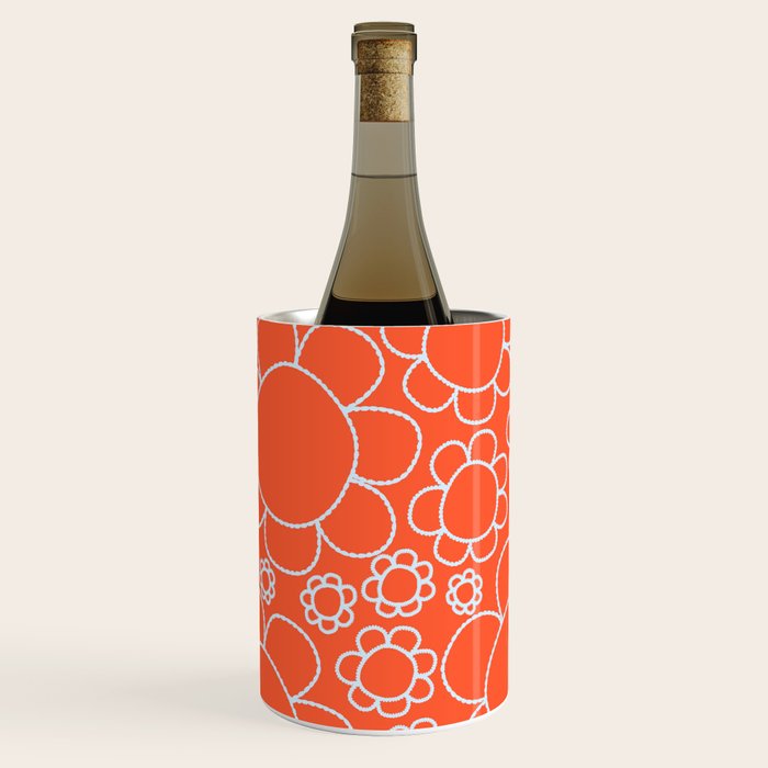 Cheerful Doodle Flowers Pattern in Orange and Ice Blue Wine Chiller Gallery Image 1