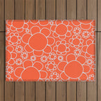 Cheerful Doodle Flowers Pattern in Orange and Ice Blue Outdoor Rug Gallery Image 1