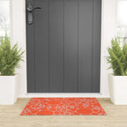 Cheerful Doodle Flowers Pattern in Orange and Ice Blue Welcome Mat Gallery Image 3