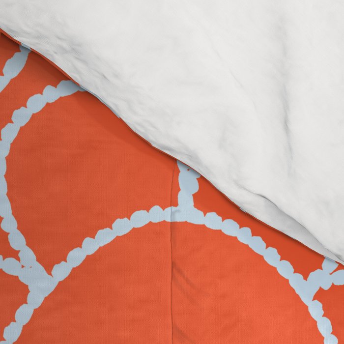 Cheerful Doodle Flowers Pattern in Orange and Ice Blue Comforter Gallery Image 4