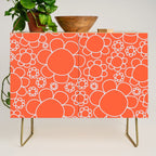 Cheerful Doodle Flowers Pattern in Orange and Ice Blue Credenza Gallery Image 1