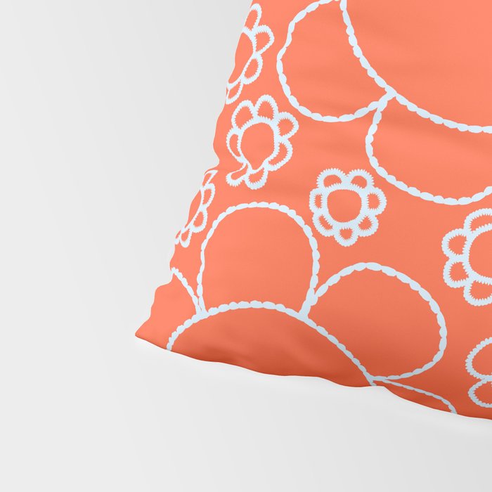 Cheerful Doodle Flowers Pattern in Orange and Ice Blue Pillow Sham Gallery Image 4