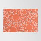 Cheerful Doodle Flowers Pattern in Orange and Ice Blue Rug Gallery Image 2