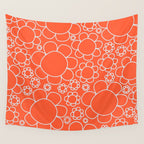 Cheerful Doodle Flowers Pattern in Orange and Ice Blue Wall Tapestry Gallery Image 4