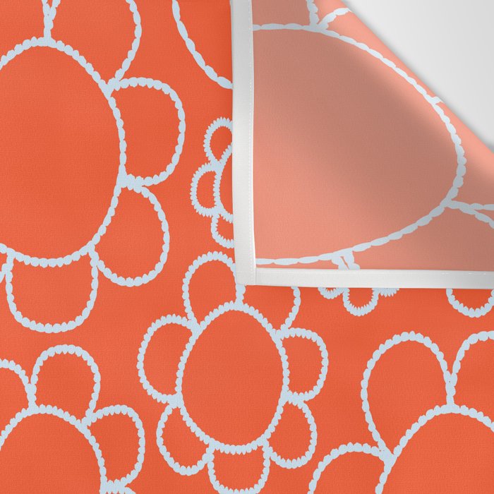 Cheerful Doodle Flowers Pattern in Orange and Ice Blue Wall Tapestry Gallery Image 3