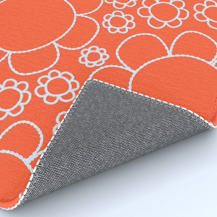 Cheerful Doodle Flowers Pattern in Orange and Ice Blue Rug Gallery Image 4
