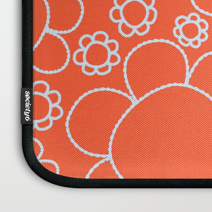 Cheerful Doodle Flowers Pattern in Orange and Ice Blue Laptop Sleeve Gallery Image 3