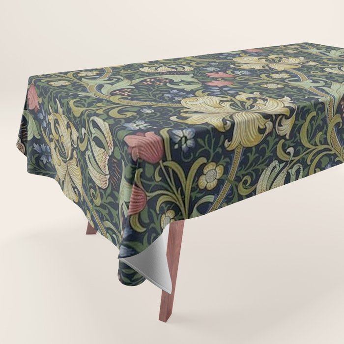 William Morris Golden Lily Midnight Green Vintage Pattern Tablecloth Gallery Image 1