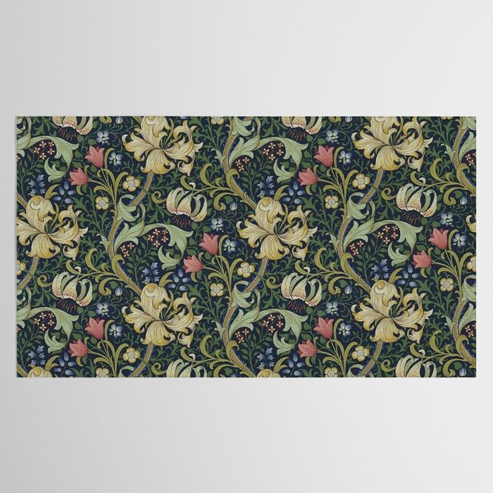William Morris Golden Lily Midnight Green Vintage Pattern Tablecloth Gallery Image 2