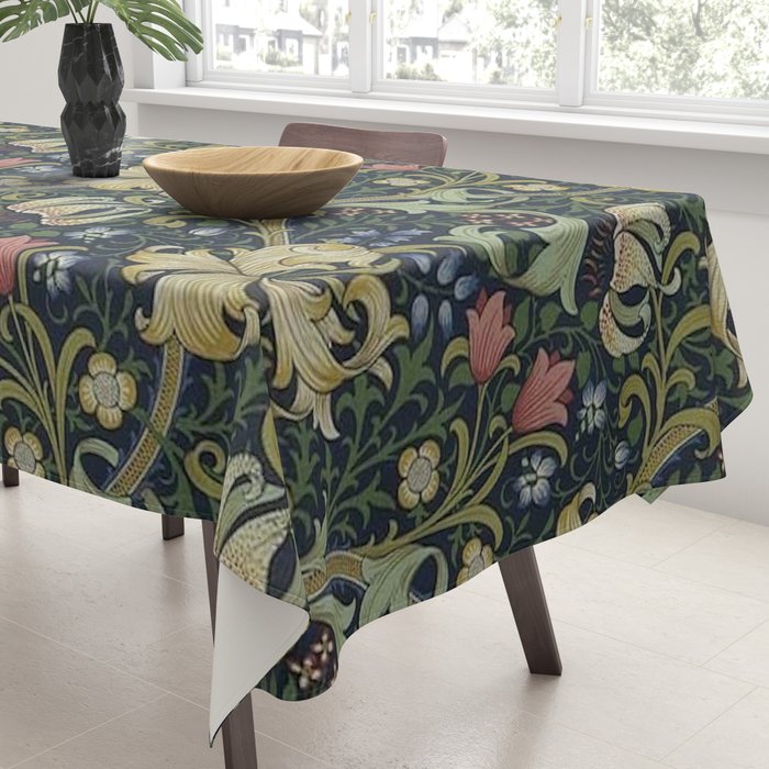 William Morris Golden Lily Midnight Green Vintage Pattern Tablecloth Gallery Image 3