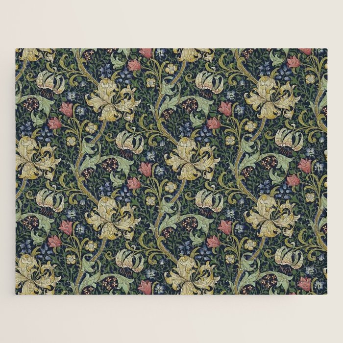 William Morris Golden Lily Midnight Green Vintage Pattern Jigsaw Puzzle Gallery Image 1