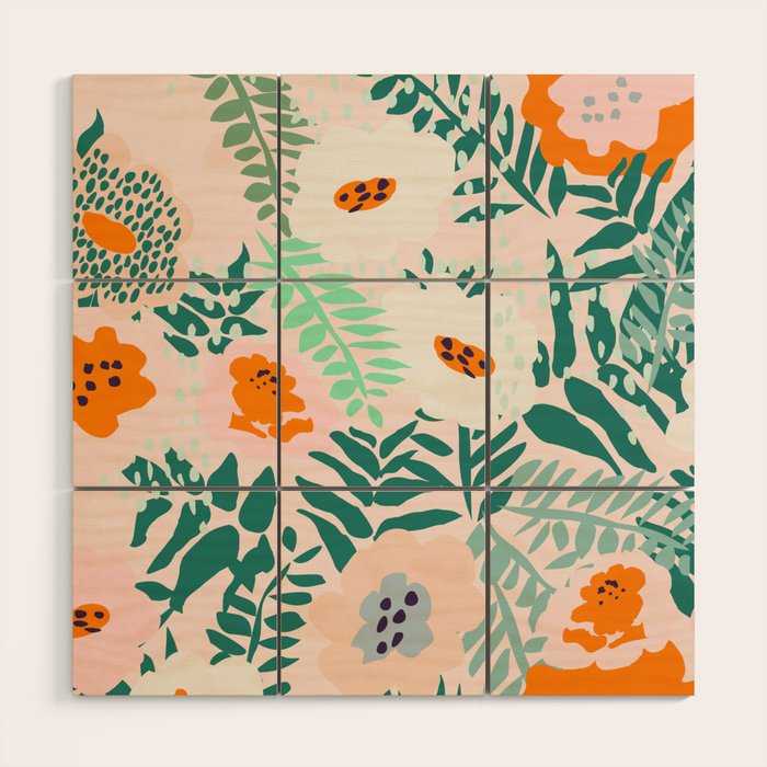 Botanical dopamine flowers Wood Wall Art Gallery Image 1