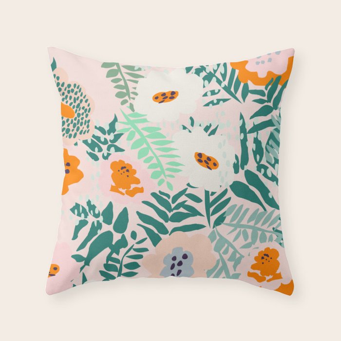 Botanical dopamine flowers Throw Pillow Gallery Image 1