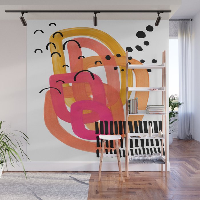 Modern Mid Century Fun Colorful Abstract Minimalist Painting Ombre Yellow Magenta Infinity Circles Wall Mural Gallery Image 1