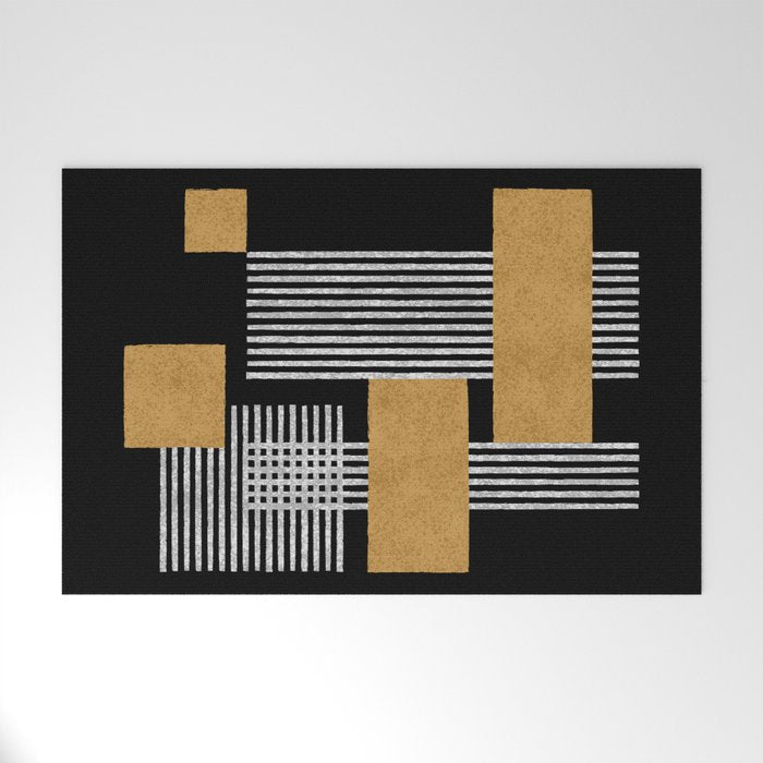 Stripes and Squares on Black Composition - Abstract Welcome Mat Gallery Image 1