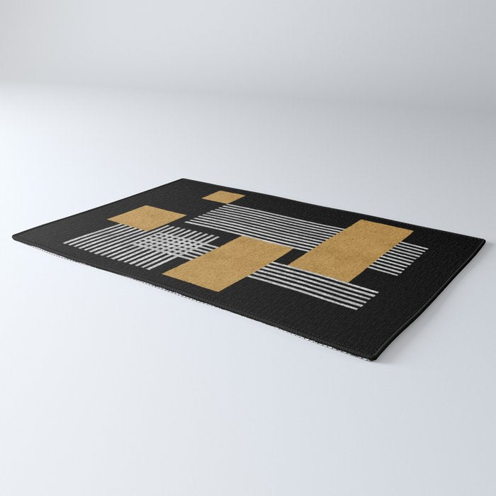 Stripes and Squares on Black Composition - Abstract Rug Gallery Image 3