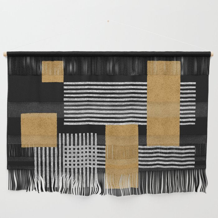 Stripes and Squares on Black Composition - Abstract Wall Hanging Gallery Image 1