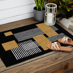 Stripes and Squares on Black Composition - Abstract Outdoor Rug Gallery Image 2