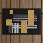 Stripes and Squares on Black Composition - Abstract Outdoor Rug Gallery Image 1
