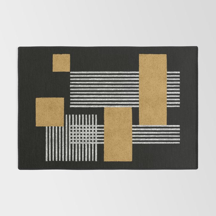Stripes and Squares on Black Composition - Abstract Rug Gallery Image 2