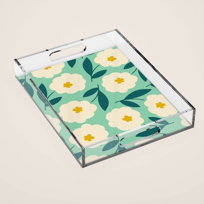 Bold Flower - Green, yellow and white Acrylic Tray Gallery Image 1