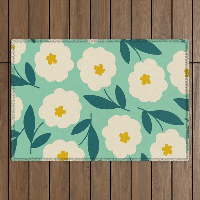 Bold Flower - Green, yellow and white Outdoor Rug Gallery Image 1