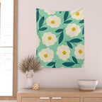 Bold Flower - Green, yellow and white Wall Tapestry Gallery Image 2