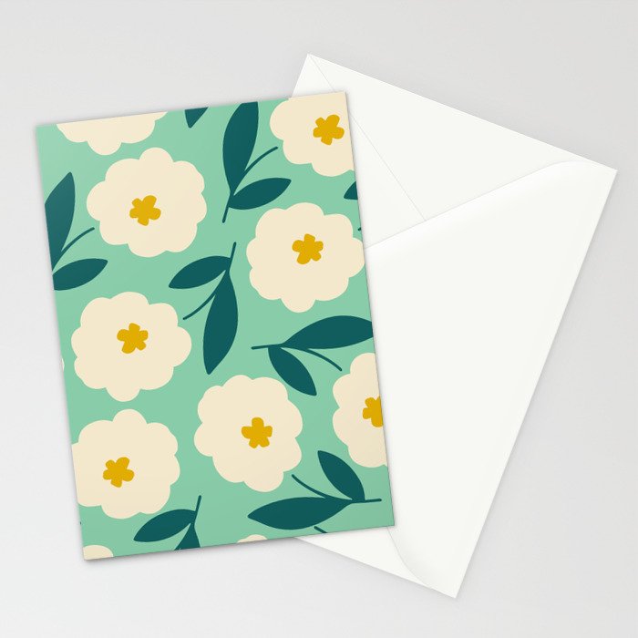 Bold Flower - Green, yellow and white Stationery Card Gallery Image 2