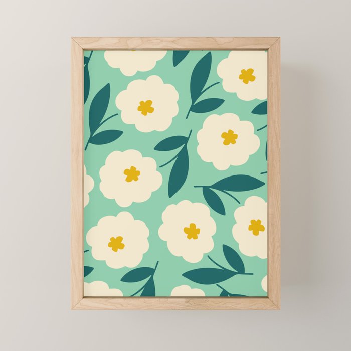 Bold Flower - Green, yellow and white Mini Art Print Gallery Image 1