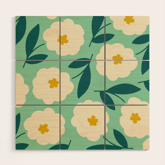 Bold Flower - Green, yellow and white Wood Wall Art Gallery Image 1