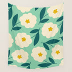 Bold Flower - Green, yellow and white Wall Tapestry Gallery Image 4