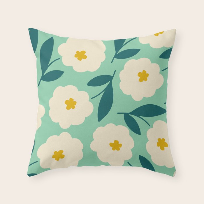 Bold Flower - Green, yellow and white Throw Pillow Gallery Image 6