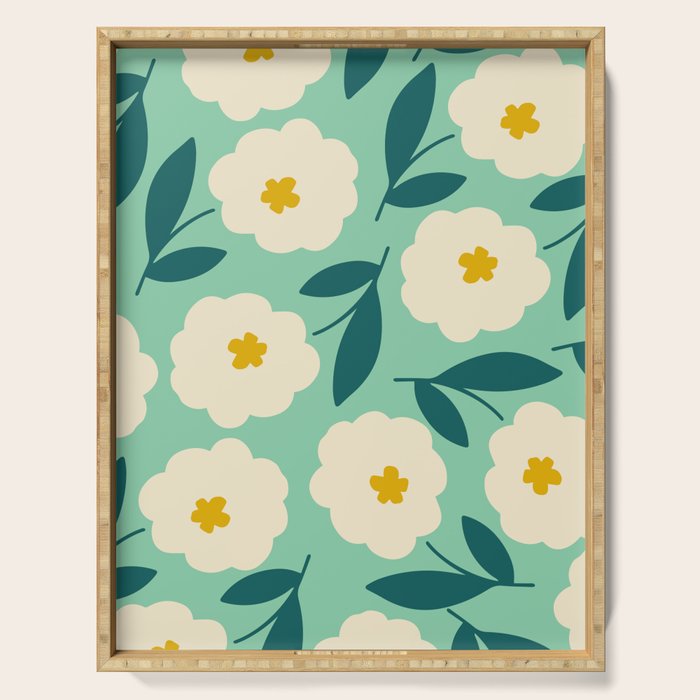 Bold Flower - Green, yellow and white Serving Tray Gallery Image 1
