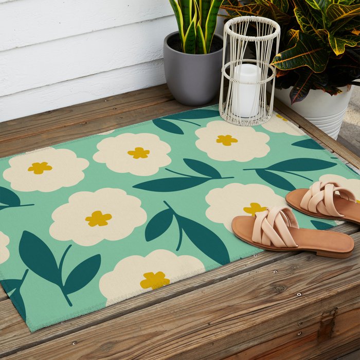 Bold Flower - Green, yellow and white Outdoor Rug Gallery Image 2
