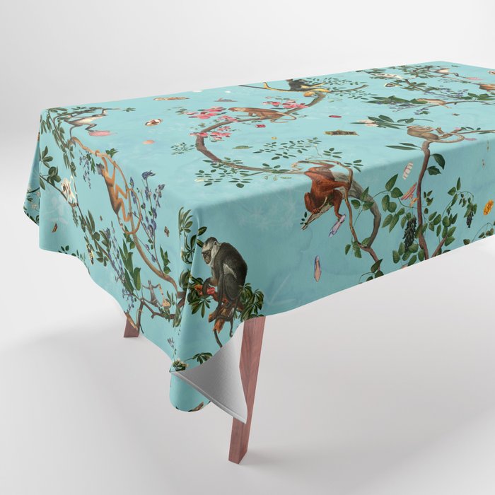 Monkey World Aqua Tablecloth Gallery Image 1