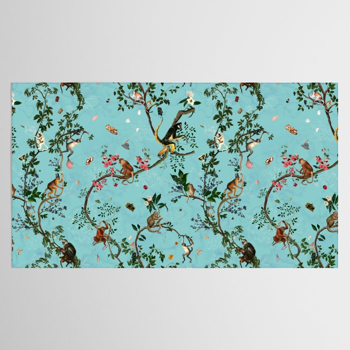 Monkey World Aqua Tablecloth Gallery Image 2